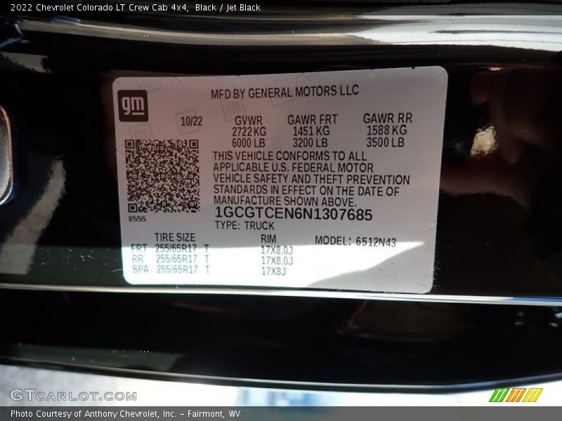 Black / Jet Black 2022 Chevrolet Colorado LT Crew Cab 4x4