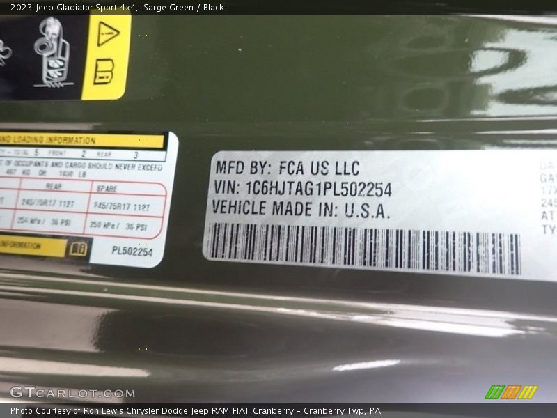 Sarge Green / Black 2023 Jeep Gladiator Sport 4x4