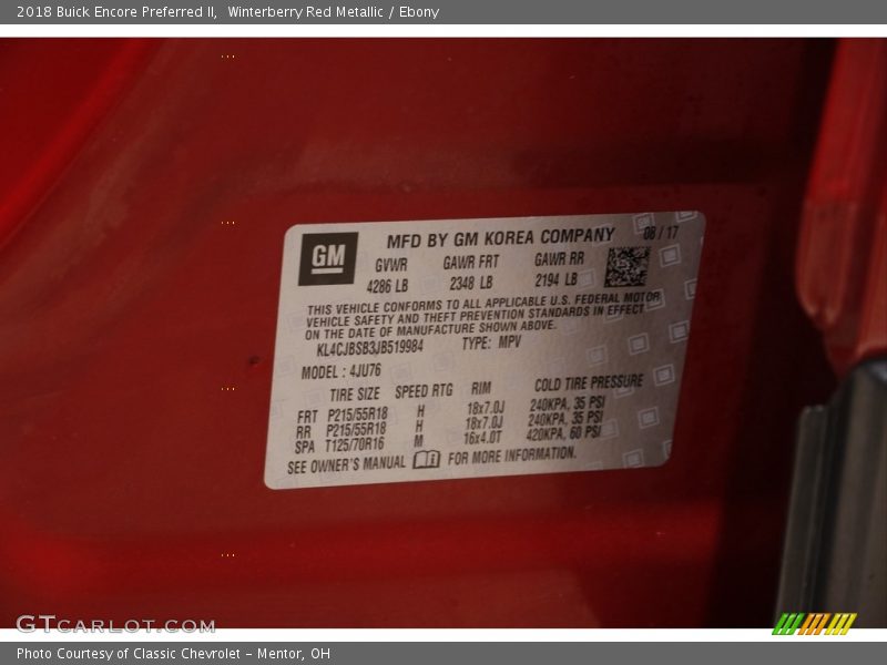 Winterberry Red Metallic / Ebony 2018 Buick Encore Preferred II