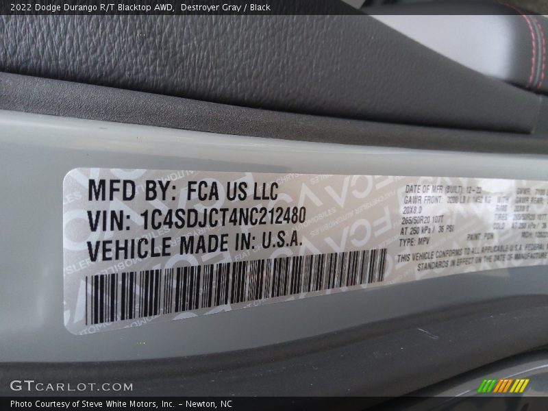 Destroyer Gray / Black 2022 Dodge Durango R/T Blacktop AWD