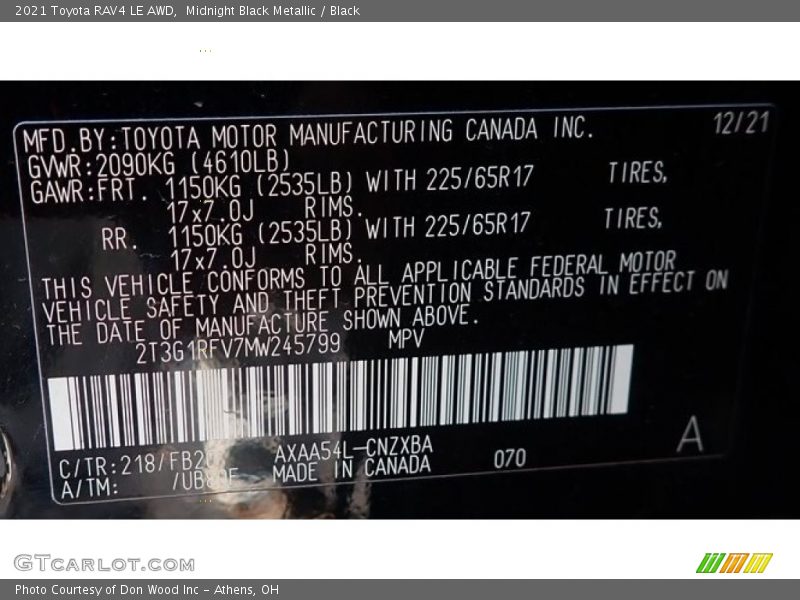 Midnight Black Metallic / Black 2021 Toyota RAV4 LE AWD