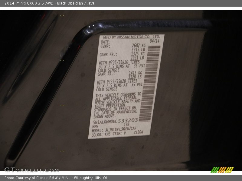 Black Obsidian / Java 2014 Infiniti QX60 3.5 AWD
