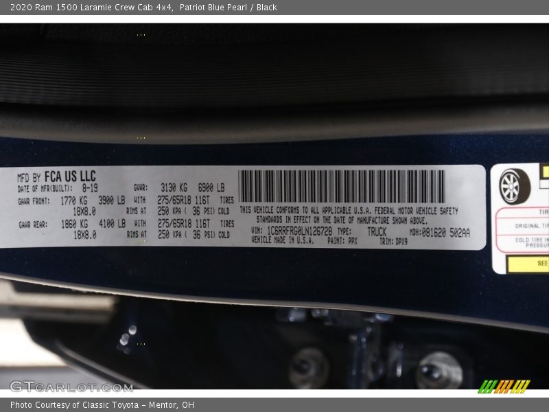 Patriot Blue Pearl / Black 2020 Ram 1500 Laramie Crew Cab 4x4