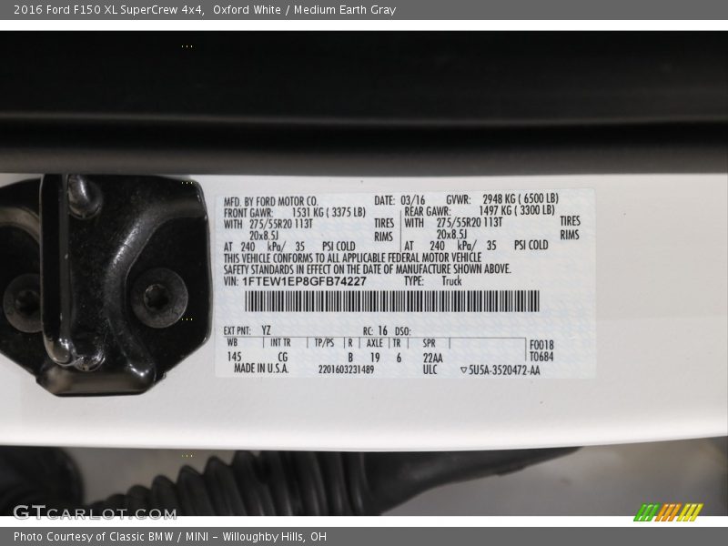 Oxford White / Medium Earth Gray 2016 Ford F150 XL SuperCrew 4x4