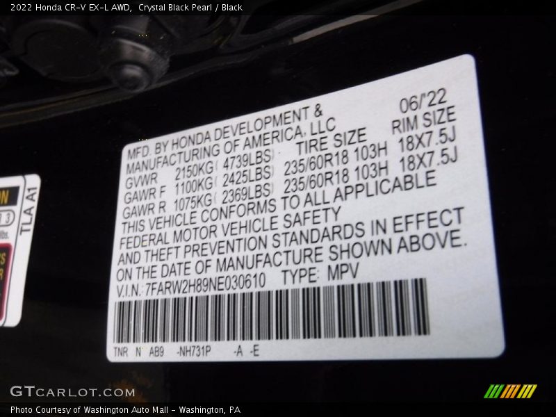 Crystal Black Pearl / Black 2022 Honda CR-V EX-L AWD