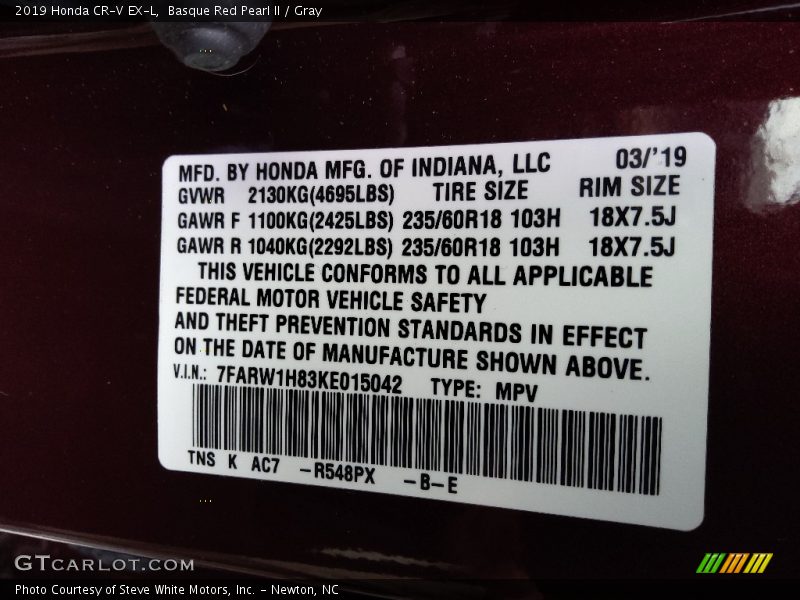 Basque Red Pearl II / Gray 2019 Honda CR-V EX-L