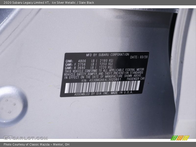 Ice Silver Metallic / Slate Black 2020 Subaru Legacy Limited XT