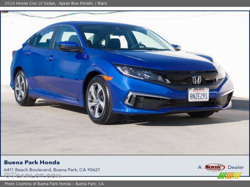 Agean Blue Metallic / Black 2019 Honda Civic LX Sedan