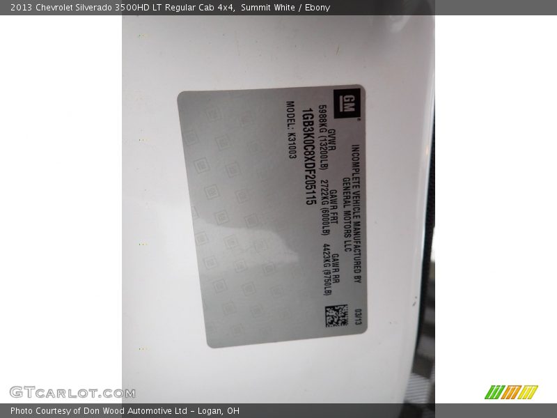Summit White / Ebony 2013 Chevrolet Silverado 3500HD LT Regular Cab 4x4
