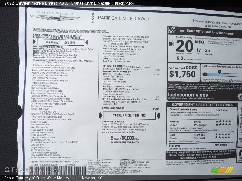 Granite Crystal Metallic / Black/Alloy 2022 Chrysler Pacifica Limited AWD