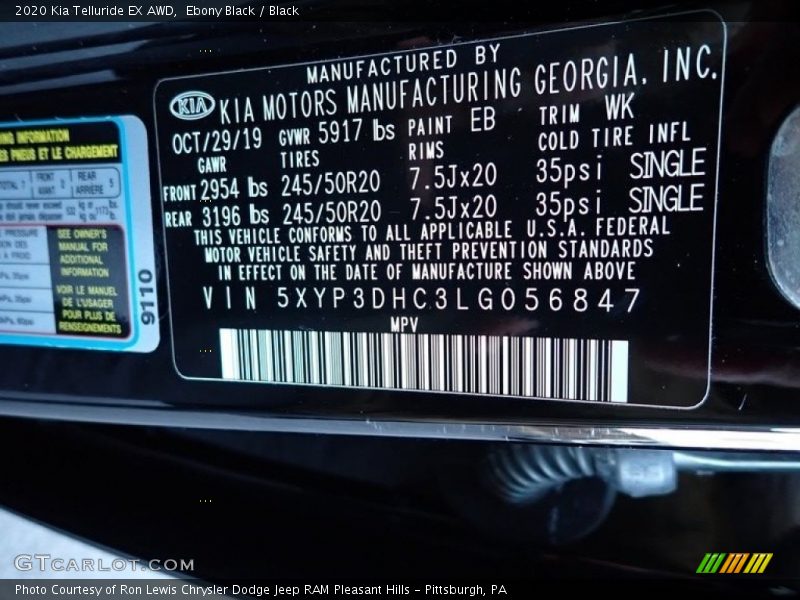 Ebony Black / Black 2020 Kia Telluride EX AWD