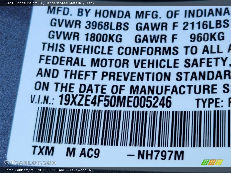 Modern Steel Metallic / Black 2021 Honda Insight EX