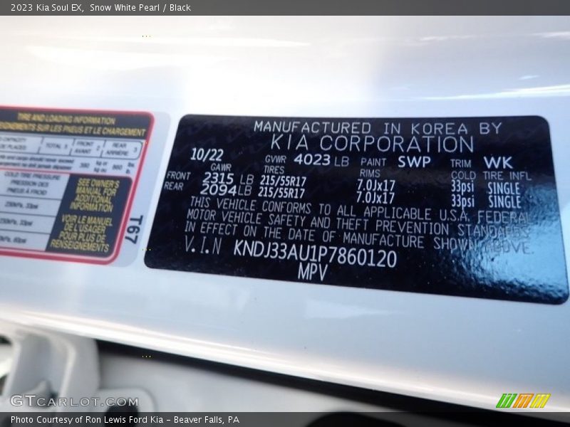 2023 Soul EX Snow White Pearl Color Code SWP