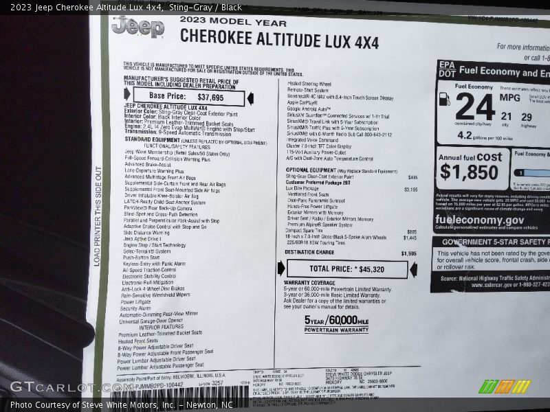  2023 Cherokee Altitude Lux 4x4 Window Sticker
