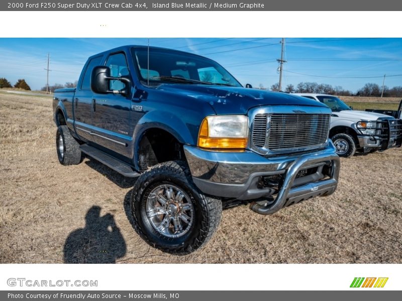 Island Blue Metallic / Medium Graphite 2000 Ford F250 Super Duty XLT Crew Cab 4x4