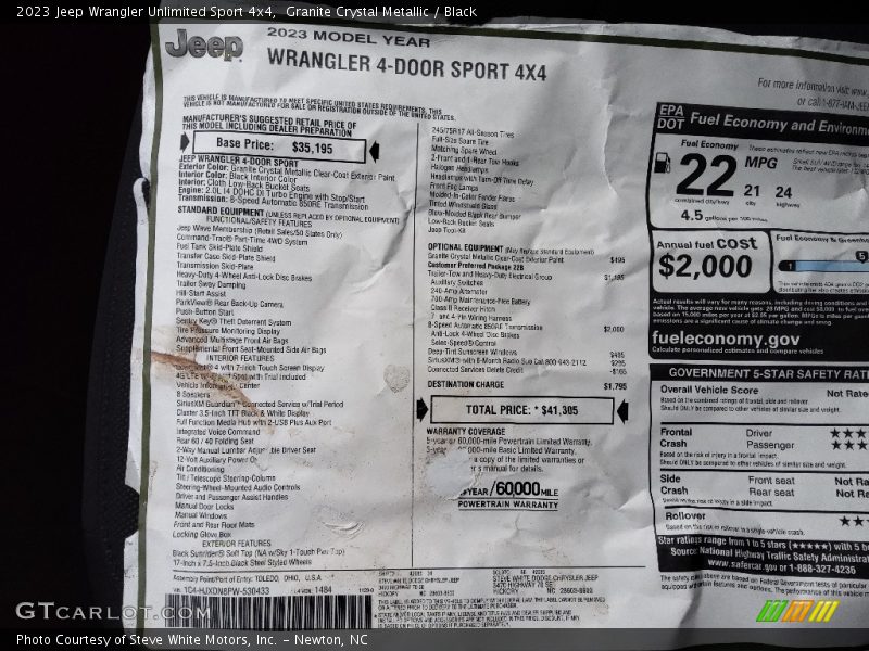  2023 Wrangler Unlimited Sport 4x4 Window Sticker