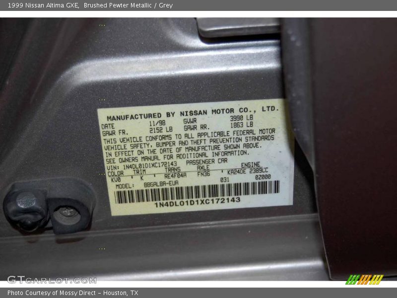 Brushed Pewter Metallic / Grey 1999 Nissan Altima GXE