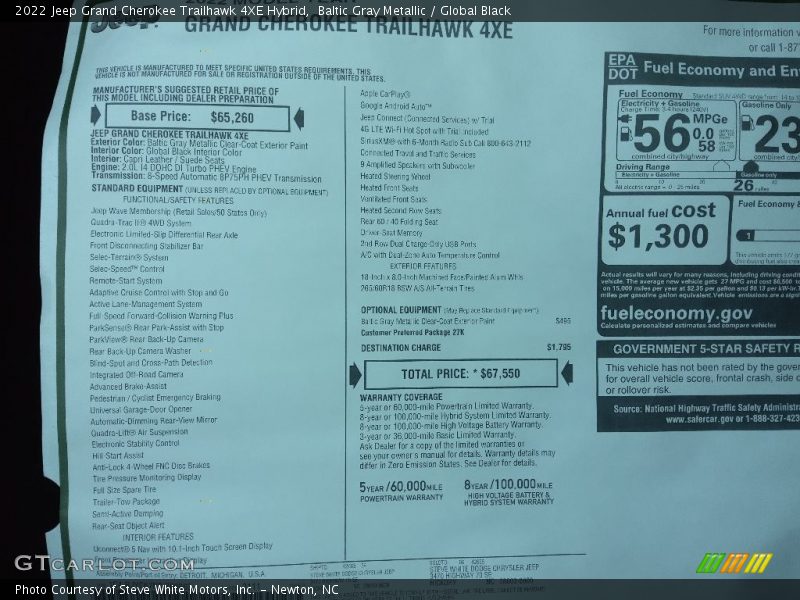  2022 Grand Cherokee Trailhawk 4XE Hybrid Window Sticker