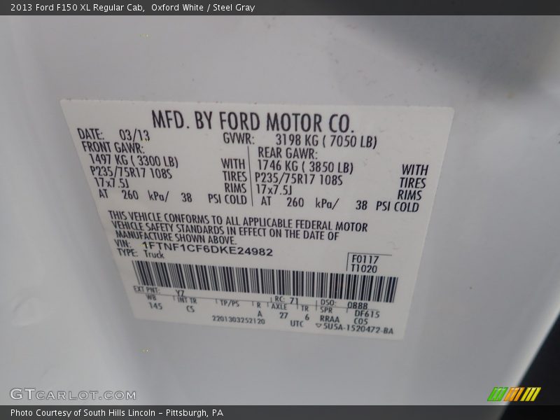 Oxford White / Steel Gray 2013 Ford F150 XL Regular Cab