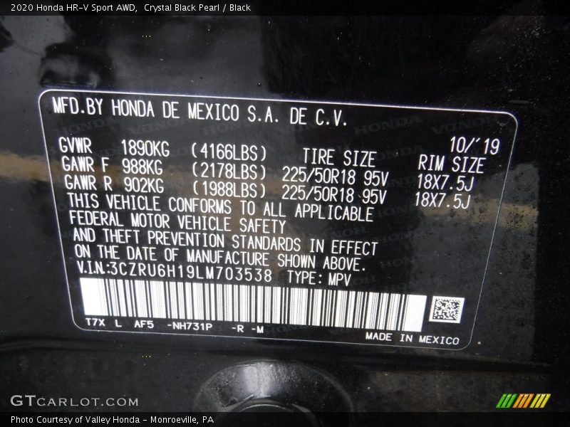 Crystal Black Pearl / Black 2020 Honda HR-V Sport AWD