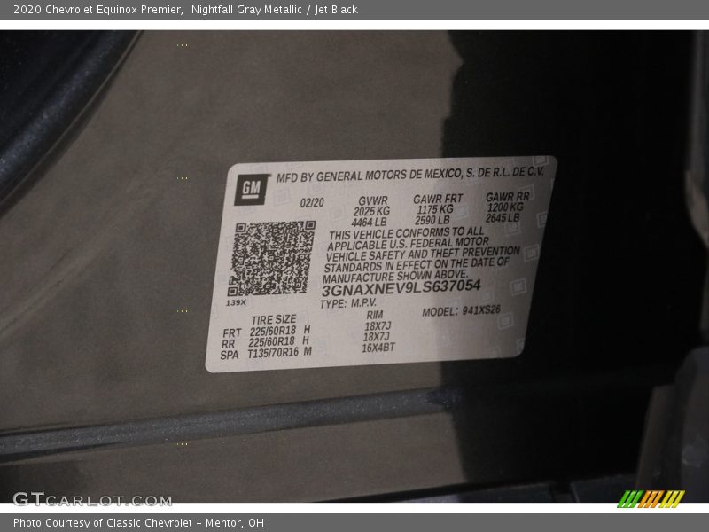 Nightfall Gray Metallic / Jet Black 2020 Chevrolet Equinox Premier