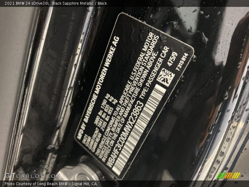 2021 Z4 sDrive30i Black Sapphire Metallic Color Code 475