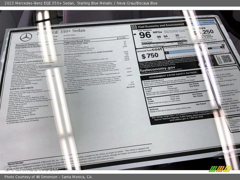  2023 EQE 350+ Sedan Window Sticker