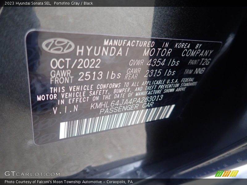 2023 Sonata SEL Portofino Gray Color Code T2G