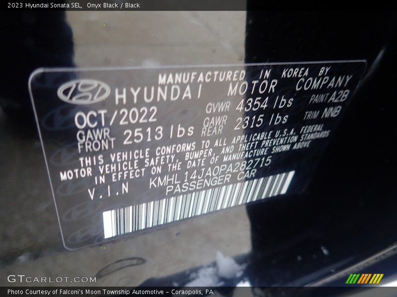 Onyx Black / Black 2023 Hyundai Sonata SEL