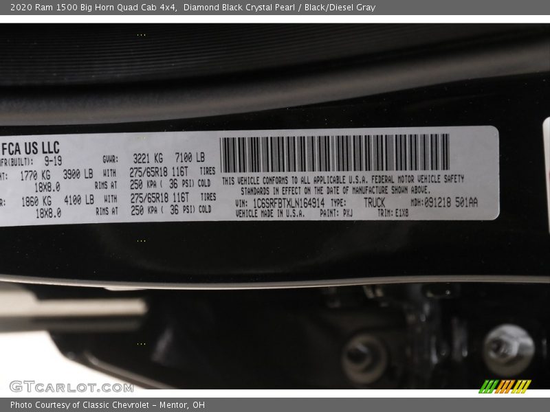 Diamond Black Crystal Pearl / Black/Diesel Gray 2020 Ram 1500 Big Horn Quad Cab 4x4