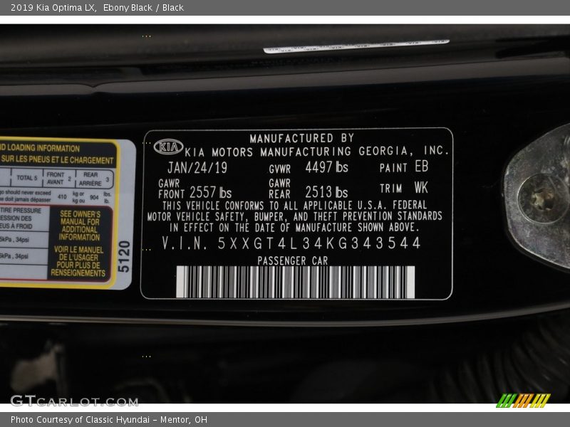 Ebony Black / Black 2019 Kia Optima LX