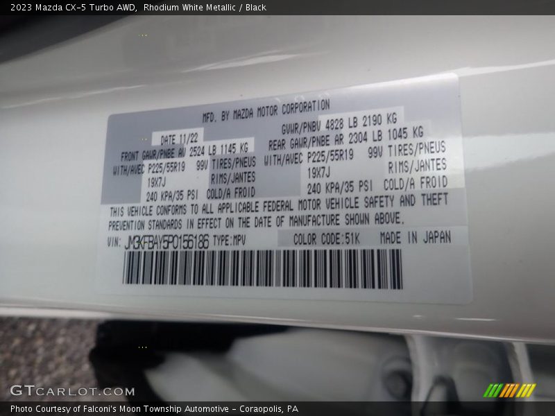 2023 CX-5 Turbo AWD Rhodium White Metallic Color Code 51K