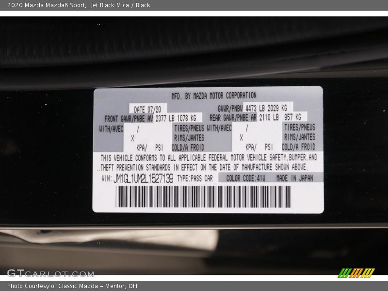 Jet Black Mica / Black 2020 Mazda Mazda6 Sport