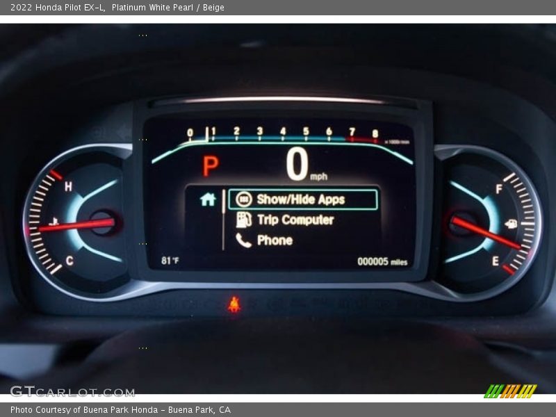  2022 Pilot EX-L EX-L Gauges
