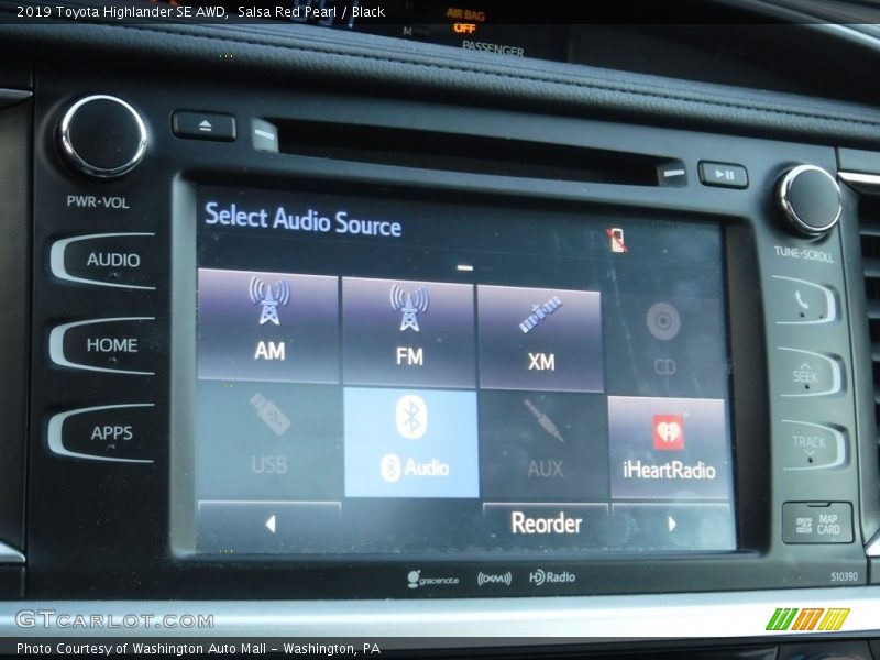 Salsa Red Pearl / Black 2019 Toyota Highlander SE AWD