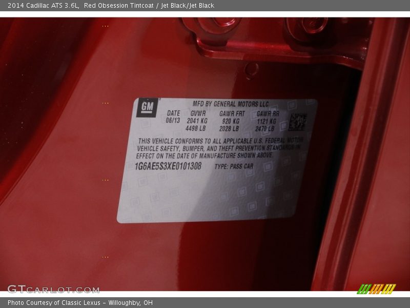 Red Obsession Tintcoat / Jet Black/Jet Black 2014 Cadillac ATS 3.6L