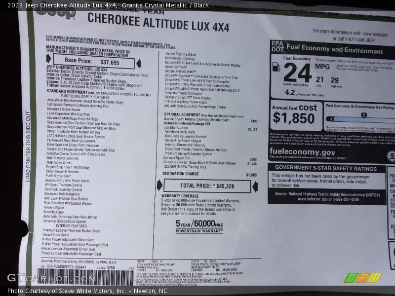 2023 Cherokee Altitude Lux 4x4 Window Sticker