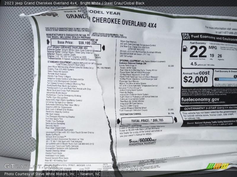  2023 Grand Cherokee Overland 4x4 Window Sticker
