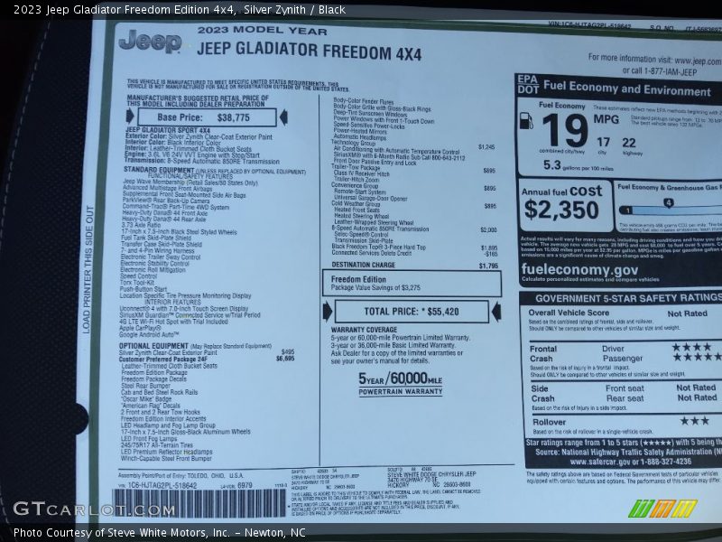 Silver Zynith / Black 2023 Jeep Gladiator Freedom Edition 4x4
