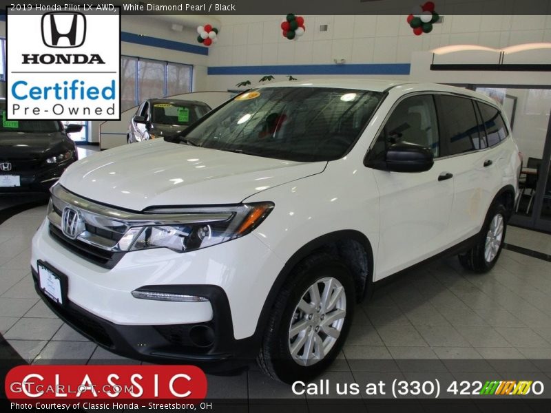 White Diamond Pearl / Black 2019 Honda Pilot LX AWD