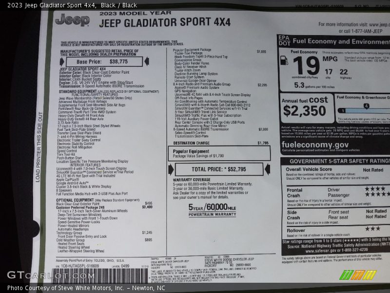 Black / Black 2023 Jeep Gladiator Sport 4x4