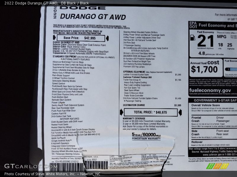 DB Black / Black 2022 Dodge Durango GT AWD
