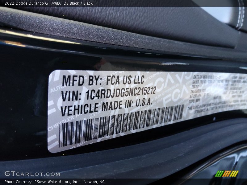 DB Black / Black 2022 Dodge Durango GT AWD