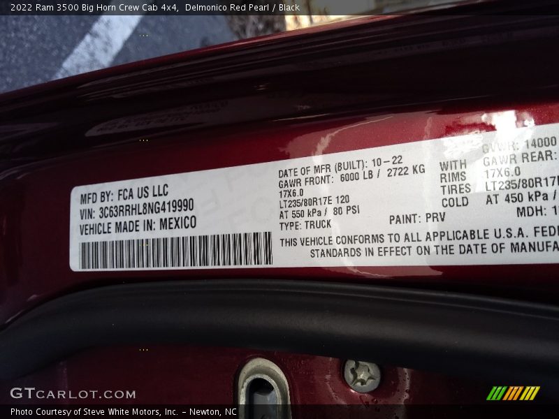Delmonico Red Pearl / Black 2022 Ram 3500 Big Horn Crew Cab 4x4