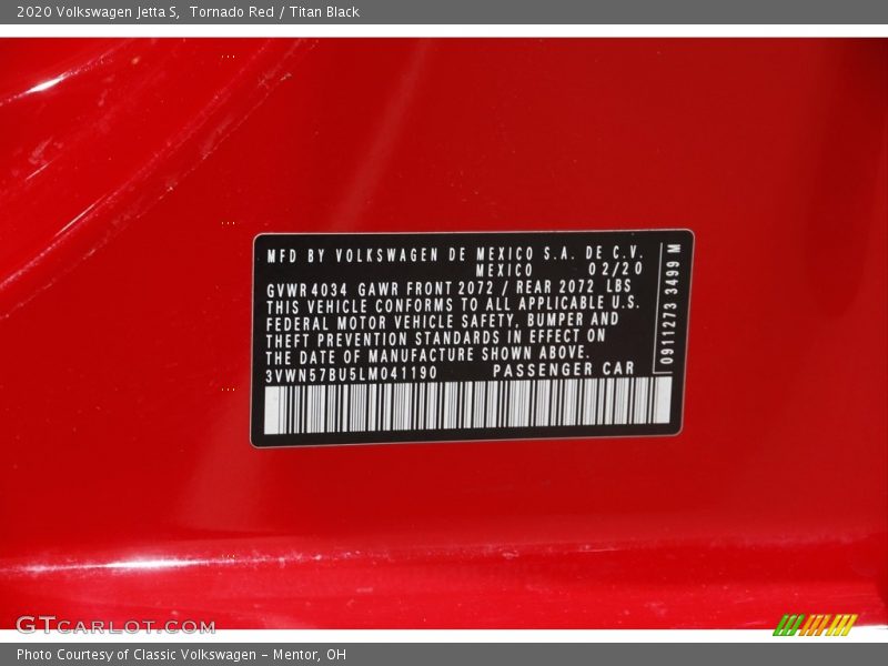 Tornado Red / Titan Black 2020 Volkswagen Jetta S