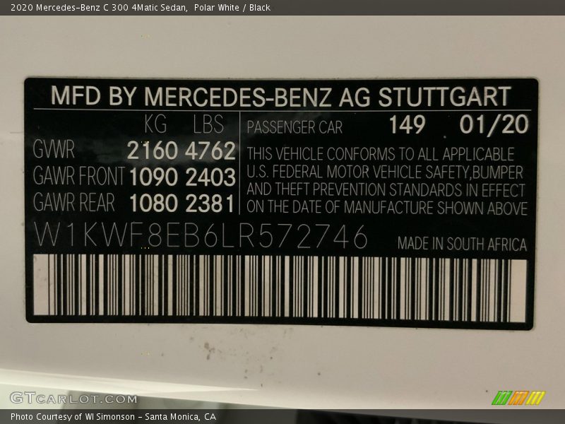 Polar White / Black 2020 Mercedes-Benz C 300 4Matic Sedan