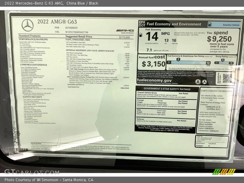  2022 G 63 AMG Window Sticker