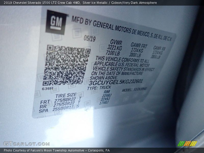 Silver Ice Metallic / Gideon/Very Dark Atmosphere 2019 Chevrolet Silverado 1500 LTZ Crew Cab 4WD