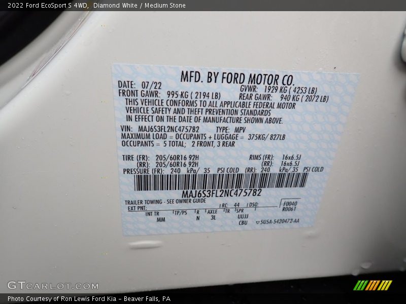 Diamond White / Medium Stone 2022 Ford EcoSport S 4WD
