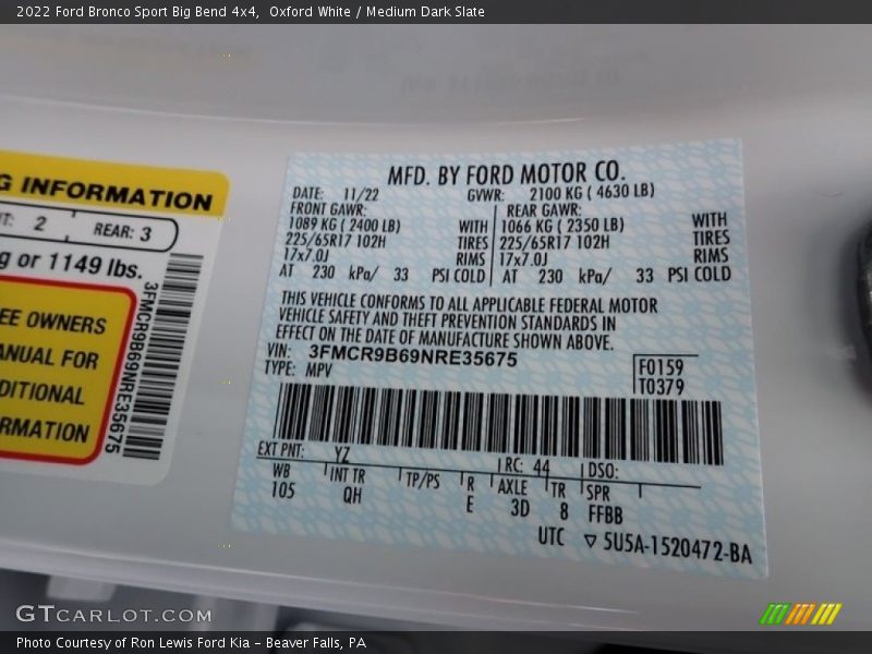 Oxford White / Medium Dark Slate 2022 Ford Bronco Sport Big Bend 4x4